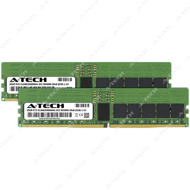 Alt view image 2 of 6 - A-Tech 64GB 2x 32GB 2Rx8 PC5-51200R DDR5 6400 MHz EC8 RDIMM Server Memory RAM