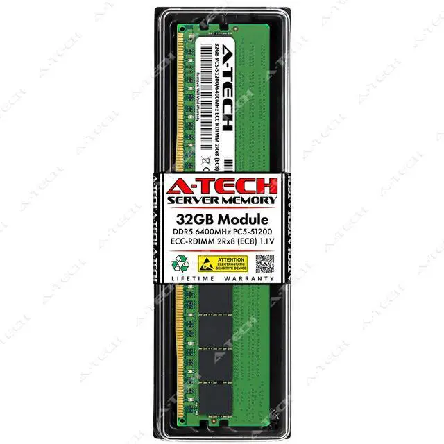 Main image of A-Tech 32GB 2Rx8 PC5-51200R DDR5 6400 MHz EC8 RDIMM 288-Pin Server Memory RAM