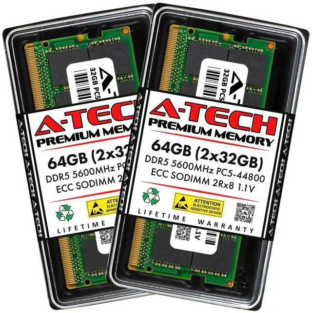Main image of (NOT FOR HOME PC!) A-Tech 64GB 2x 32GB 2Rx8 PC5-44800 DDR5 5600 MHz ECC SODIMM NAS Memory RAM Kit