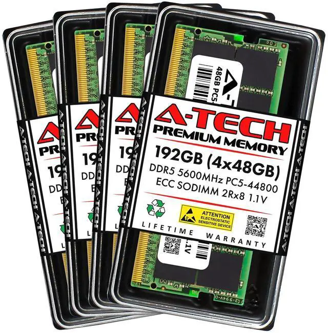 Main image of (NOT FOR HOME PC!) A-Tech 192GB 4x 48GB 2Rx8 PC5-44800 DDR5 5600 MHz ECC SODIMM NAS Memory RAM Kit