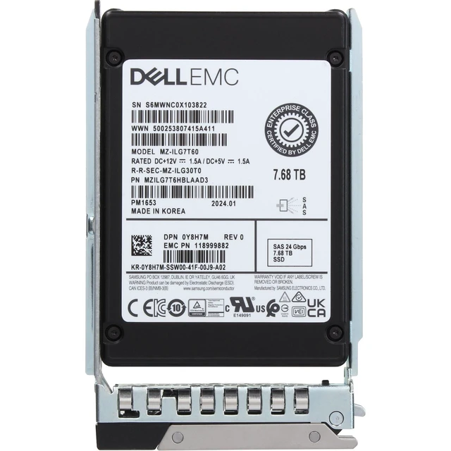 Alt view image 5 of 5 - (NOT FOR HOME PC!) Y8H7M-CD1 Dell 7.68TB 24Gbps SAS RI TLC 2.5 SSD PM1653