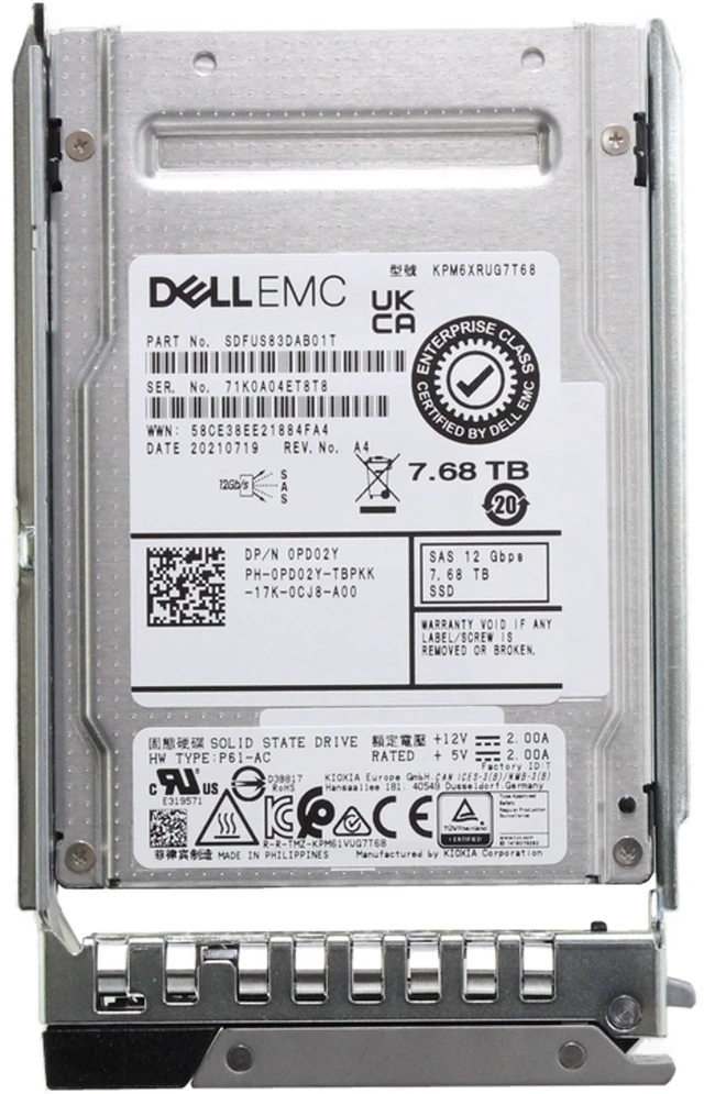 Alt view image 5 of 5 - (NOT FOR HOME PC!) PD02Y-CP1 Dell 7.68TB 12/24Gbps SAS RI TLC 2.5 SSD KPM6XRUG7T68 CPO