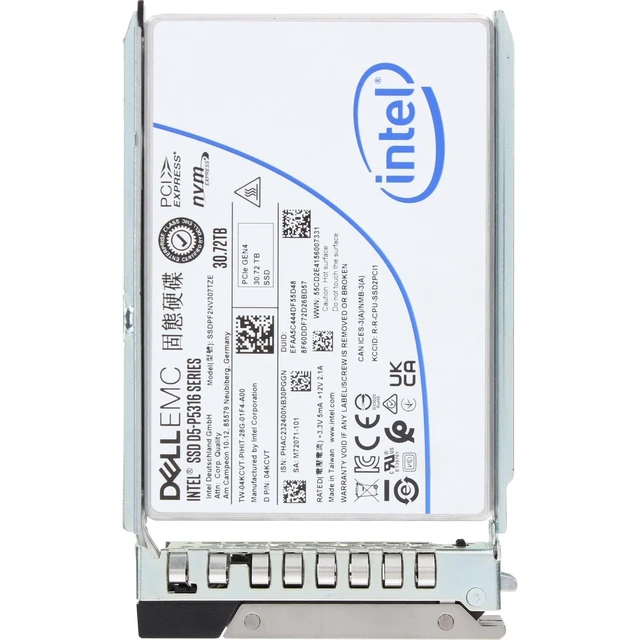 Alt view image 5 of 5 - 4KCVT-CDN Dell 30.72TB Enterprise NVMe Gen4 VRI QLC 2.5 SSD P5316