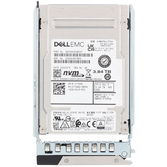Alt view image 5 of 5 - 7YDNG-CDN Dell 3.84TB Enterprise NVMe Gen4 RI SED FIPS TLC 2.5 SSD CM6-R