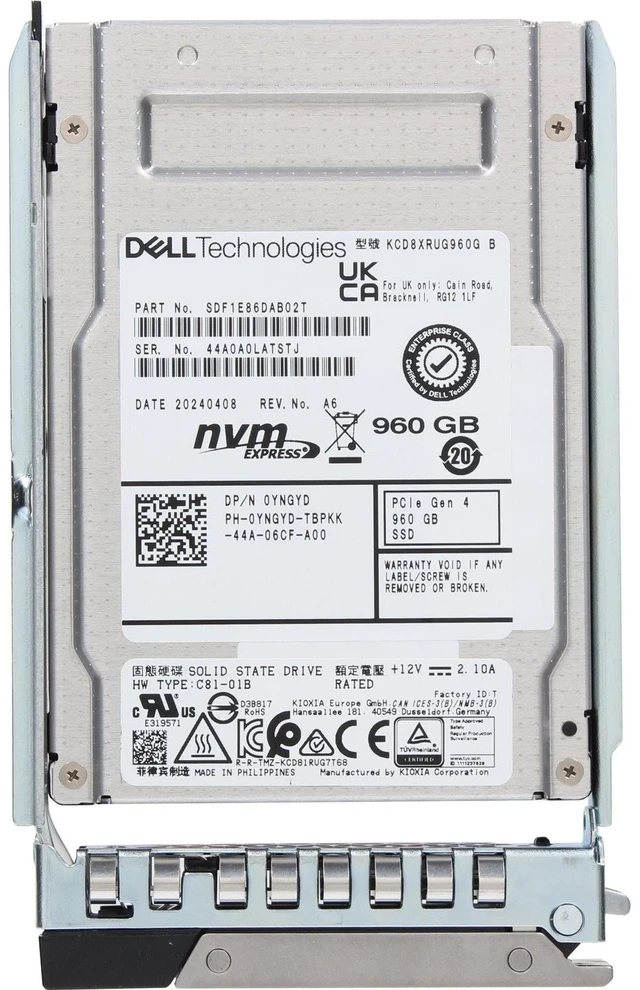 Alt view image 5 of 5 - YNGYD-CDL Dell 960GB Data Center NVMe Gen4 RI TLC 2.5 SSD CD8-R