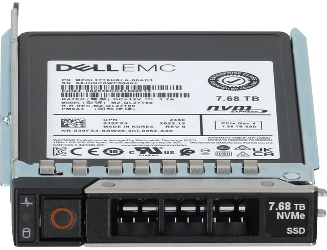 Alt view image 2 of 7 - 30FX3 Dell 7.68TB Data Center NVMe Gen4 RI TLC 7mm 2.5 SSD PM9A3