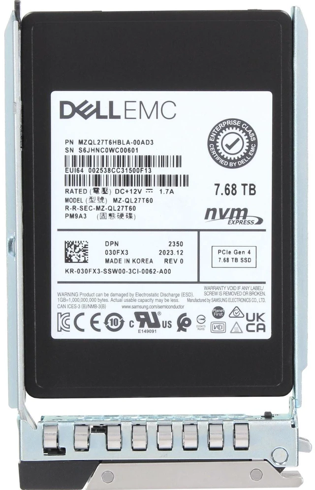 Alt view image 5 of 7 - 30FX3 Dell 7.68TB Data Center NVMe Gen4 RI TLC 7mm 2.5 SSD PM9A3