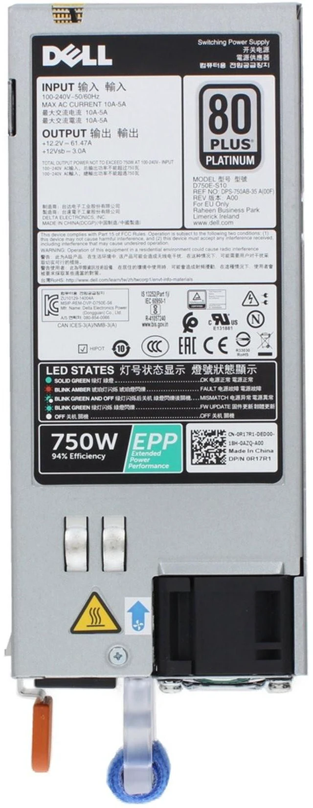 Alt view image 5 of 6 - Dell 750W Reverse Airflow (PSU to I/O) Switch Power Supply (R17R1)