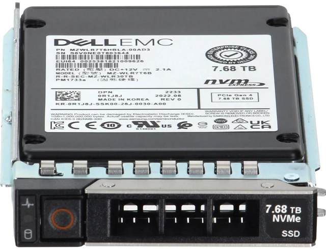Alt view image 2 of 7 - R1J8J Dell 7.68TB Enterprise NVMe Gen4 RI TLC 2.5 SSD PM1733a