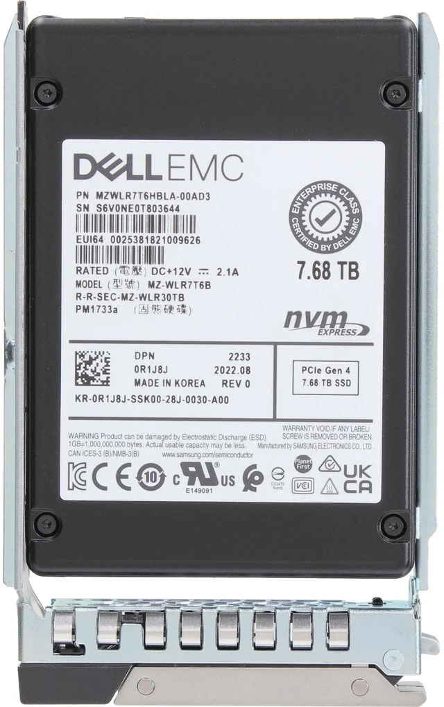 Alt view image 5 of 7 - R1J8J Dell 7.68TB Enterprise NVMe Gen4 RI TLC 2.5 SSD PM1733a