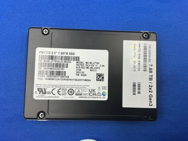 Alt view image 2 of 7 - X4013A NETAPP Samsung MZ-WLJ7T60 PM1733 7.68TB NVME PCIe Gen4 U.2 2.5" SSD
