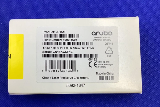 Alt view image 2 of 3 - F/S RETAIL J9151E HPE ARUBA 10G SFP+ LC LR 10KM SMF TRANSCEIVER