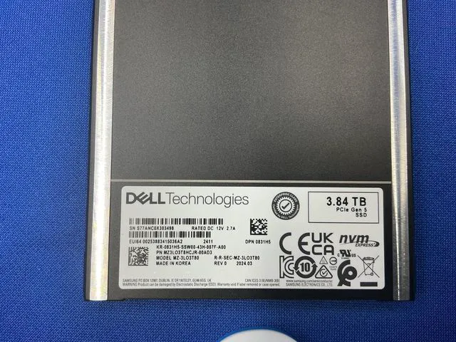 Main image of 831H5 MZ-3LO3T80 DELL SAMSUNG PM1743 3.84TB PCIe 5.0 E3.S NVMe 2.5" SSD w/ tray