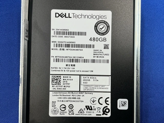 Alt view image 2 of 6 - DTPR7 Dell 480GB SSD 6Gbps 2.5 SATA Read Intensiv 5400 SSD 0DTPR7 MTFDDAK480TGA