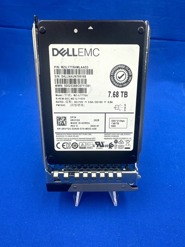 Alt view image 2 of 5 - (NOT FOR HOME PC!) RVYD5 Dell 7.68TB 12Gbps SAS Read Intensive 2.5" SSD Samsung PM1643 MZ-ILT7T6A