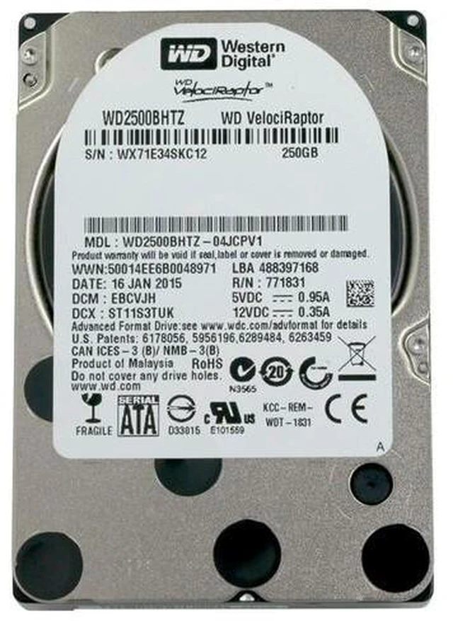 Main image of ** ZERO HOURS**-WD2500BHTZ- WD Velociraptor 250GB 10K RPM 2.5" SATA HD