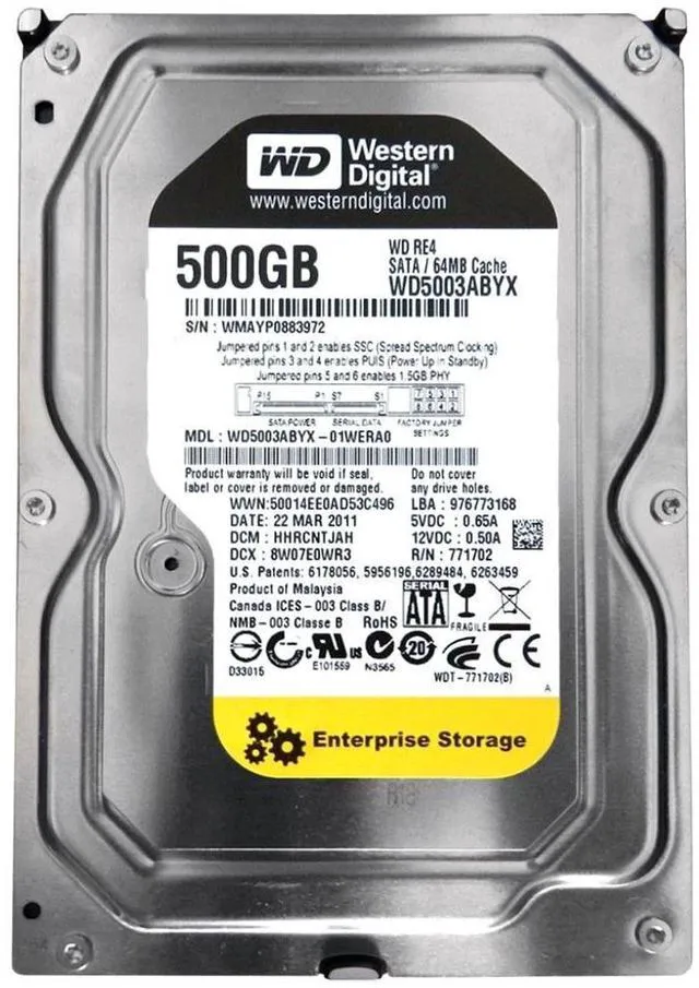 Main image of **ZERO HOURS**- WD5003ABYX WESTERN DIGITAL 500GB 7.2K SATA 3.5IN HDD