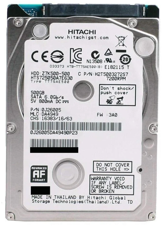 Main image of **ZERO HOURS**-HTS725050A7E630-HGST Travelstar Z7K500 500GB, SATA 3, 2.5"HD