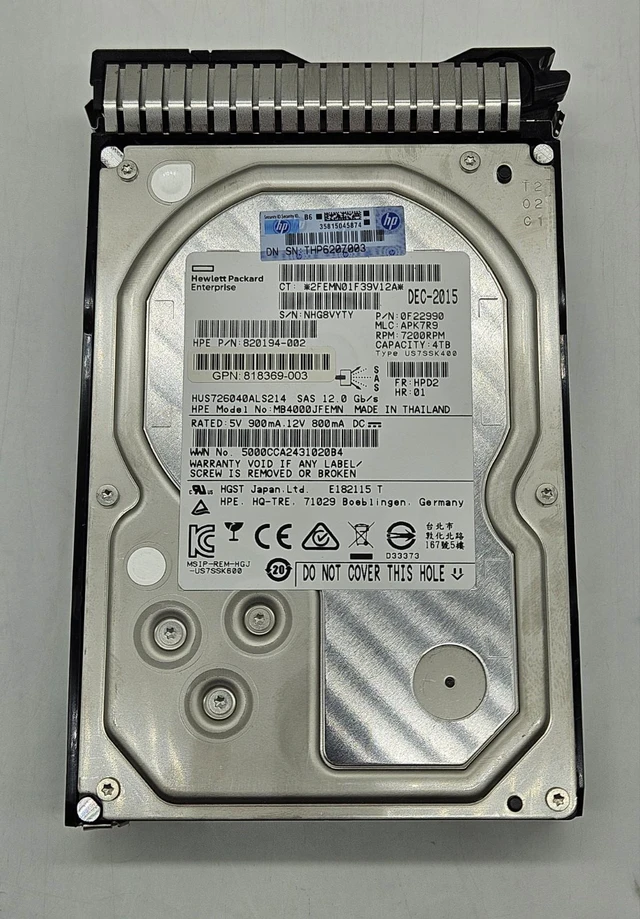 Alt view image 3 of 4 - (NOT FOR HOME PC!) HP 4TB 7200RPM SAS 12Gbps 128MB Cache (SE / 512n) 3.5" Hard Drive 819079-001
