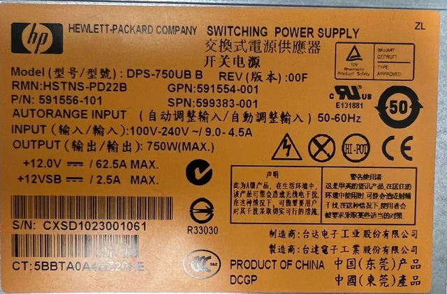 Alt view image 3 of 5 - HP 750W Power Supply DPS-750UB B HSTNS-PD22B 599383-001 591556-101 5915554-001
