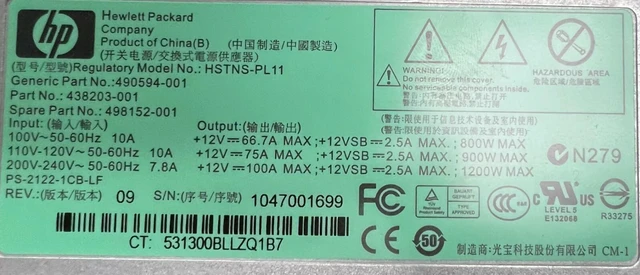 Alt view image 4 of 4 - HP HSTNS-PL11 438203-001 490594-001 498152-001 1200W Power Supply Server (BLU)