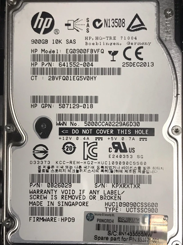 Alt view image 3 of 4 - (NOT FOR HOME PC!) 653971-001 HP 900GB 10K 6G SFF SAS SC HDD 652589-B21