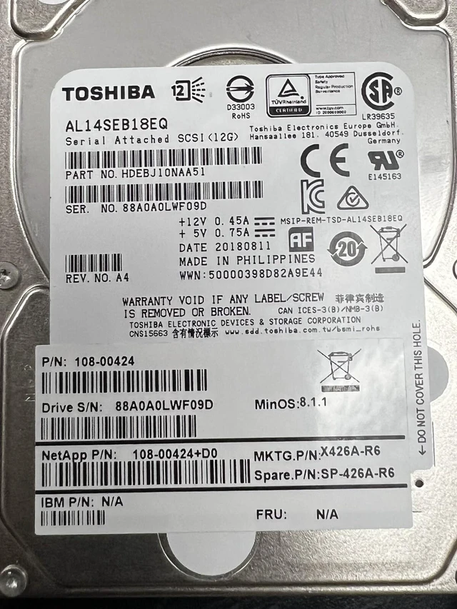 Alt view image 5 of 5 - (NOT FOR HOME PC!) NETAPP 1.8TB 10K 12G 2.5INCH HS SAS HDD 108-00424 / X426A-R6
