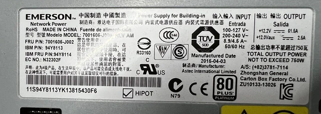 Alt view image 4 of 5 - IBM XSERIES 3XX0M4 750W POWER SUPPLY 94Y8114