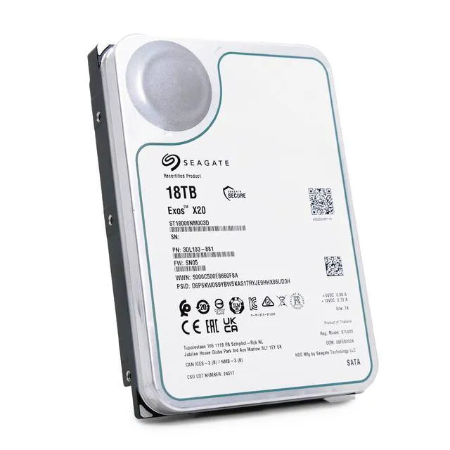 Alt view image 3 of 7 - Seagate Exos X20 18TB SATA 6Gb/s 3.5" Enterprise Hard Drive - ST18000NM003D