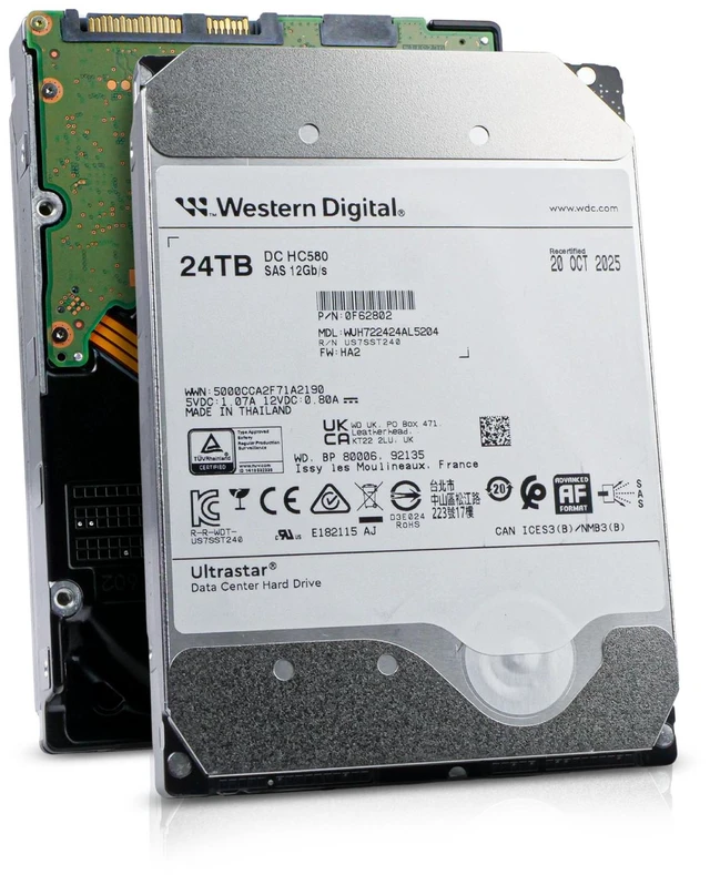Main image of (NOT FOR HOME PC!) WD DC HC580 24TB WUH722424AL5204 0F62802 7.2K RPM SAS 12Gb/s 512e 3.5" HDD