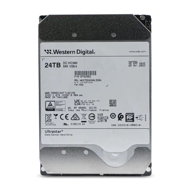 Alt view image 3 of 7 - (NOT FOR HOME PC!) WD DC HC580 24TB WUH722424AL5204 0F62802 7.2K RPM SAS 12Gb/s 512e 3.5" HDD
