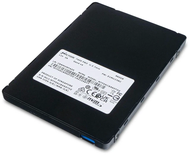 Alt view image 7 of 7 - Micron 7400 PRO 960GB MTFDKCB960TDZ PCIe Gen 4 x4 8GB/s 3D TLC U.3 NVMe 2.5" SSD