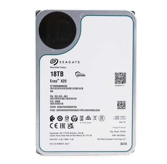 Alt view image 3 of 5 - Seagate Exos X20 18TB ST18000NM003D 7.2K RPM SATA 6Gb/s 3.5" Enterprise HDD