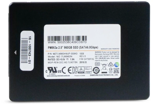 Alt view image 3 of 7 - Samsung PM863a 960GB MZ7LM960HMJP 1.3 DWPD SATA 6Gb/s 3D TLC 2.5" Mixed Use SSD