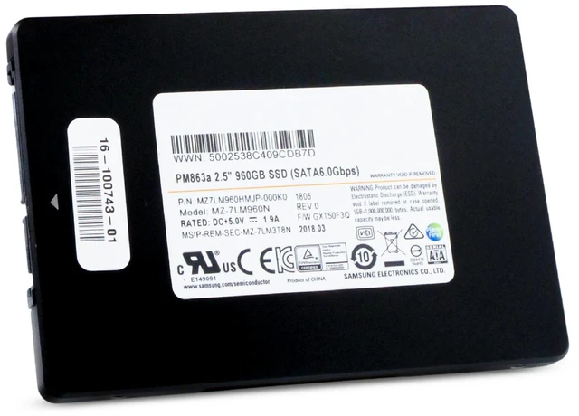Alt view image 5 of 7 - Samsung PM863a 960GB MZ7LM960HMJP 1.3 DWPD SATA 6Gb/s 3D TLC 2.5" Mixed Use SSD