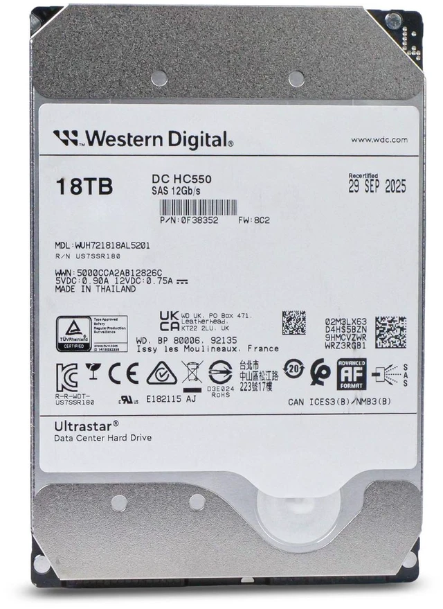 Alt view image 3 of 7 - (NOT FOR HOME PC!) WD Ultrastar DC HC550 18TB WUH721818AL5201 0F38352 SAS 12Gb/s 3.5in HDD