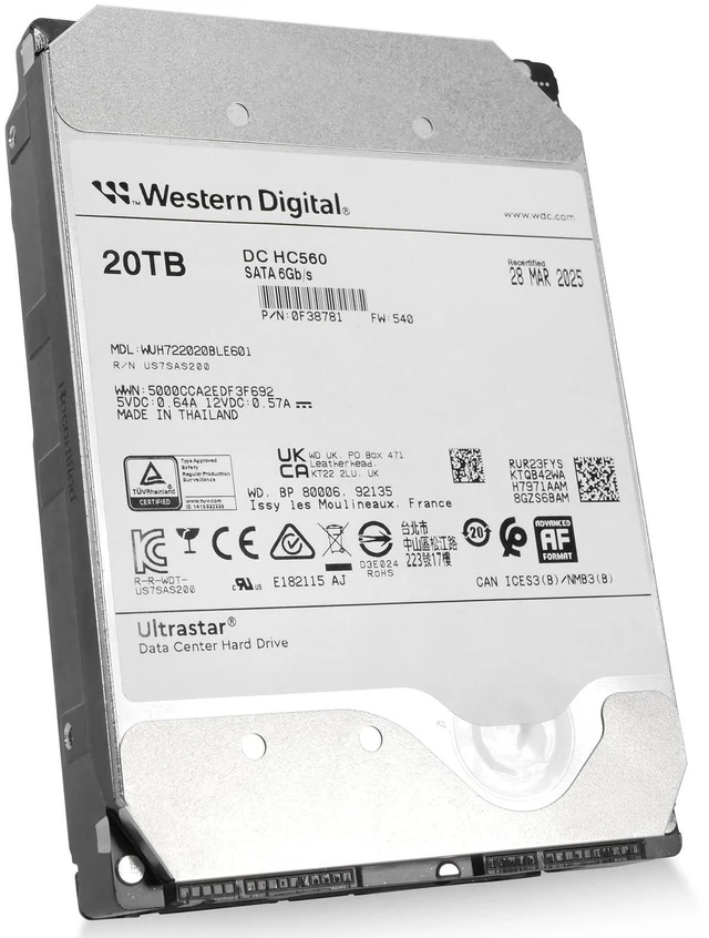 Alt view image 5 of 7 - WD DC HC560 20TB WUH722020BLE601 0F38781 7.2K RPM SATA 6Gb/s 512e 3.5" HDD
