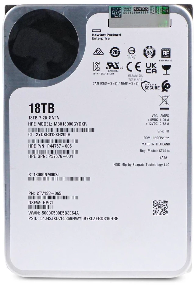Alt view image 2 of 7 - HP/Seagate Exos X18 ST18000NM002J 18TB 7.2K RPM SATA 6Gb/s 512e 256MB 3.5" HDD