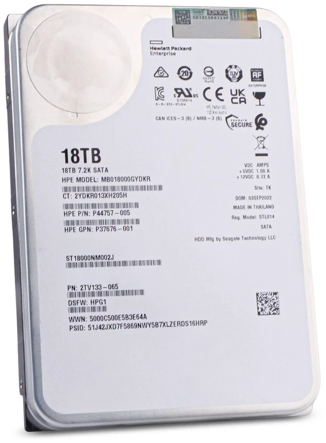 Alt view image 4 of 7 - HP/Seagate Exos X18 ST18000NM002J 18TB 7.2K RPM SATA 6Gb/s 512e 256MB 3.5" HDD