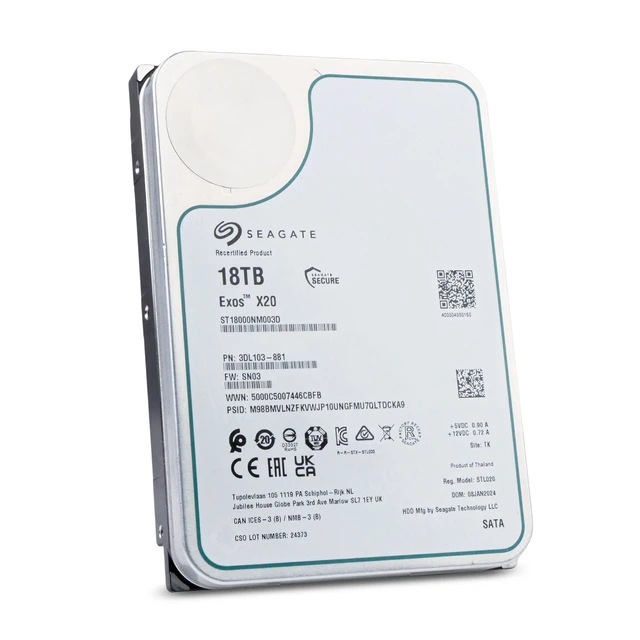 Alt view image 3 of 7 - Seagate Exos X20 18TB ST18000NM003D 7.2K RPM SATA 6Gb/s 512e 3.5" Hard Drive