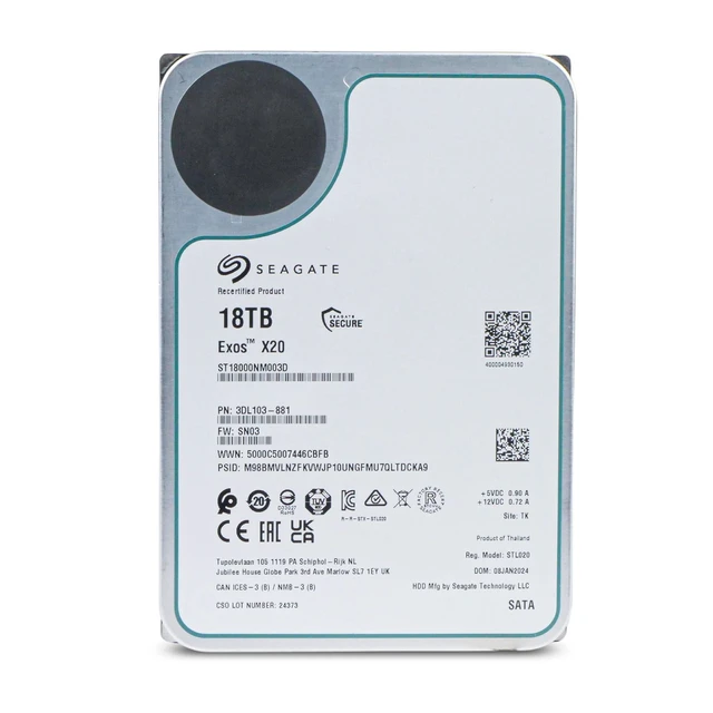 Alt view image 5 of 7 - Seagate Exos X20 18TB ST18000NM003D 7.2K RPM SATA 6Gb/s 512e 3.5" Hard Drive
