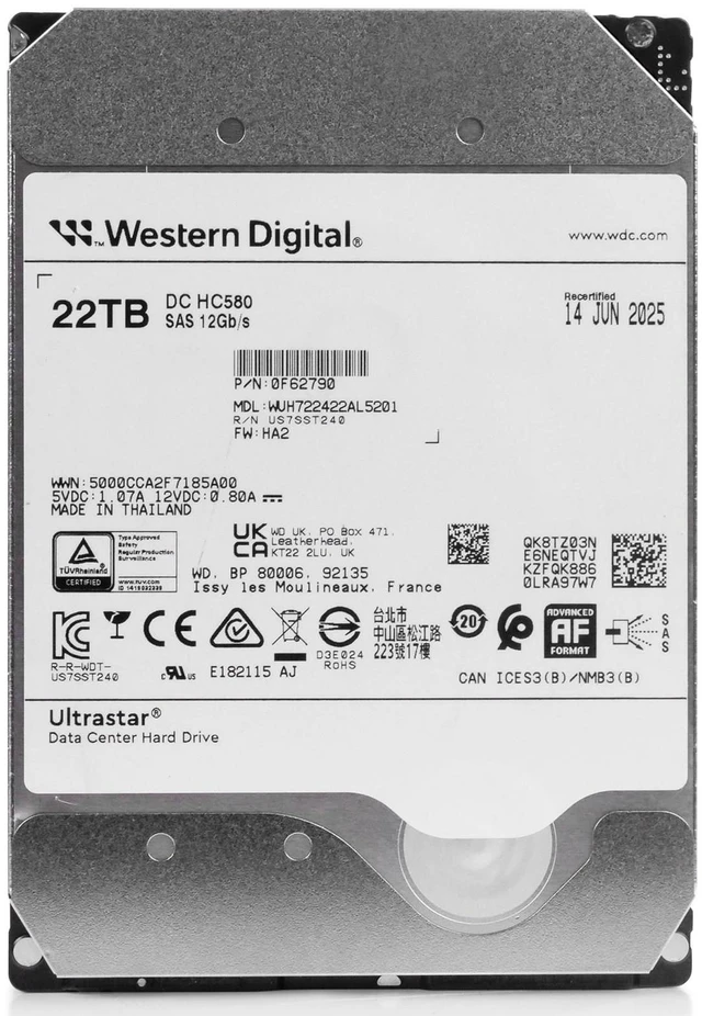 Alt view image 4 of 6 - (NOT FOR HOME PC!) WD DC HC580 22TB WUH722422AL5201 0F62790 7.2K RPM SAS 12Gb/s 512e 3.5" HDD