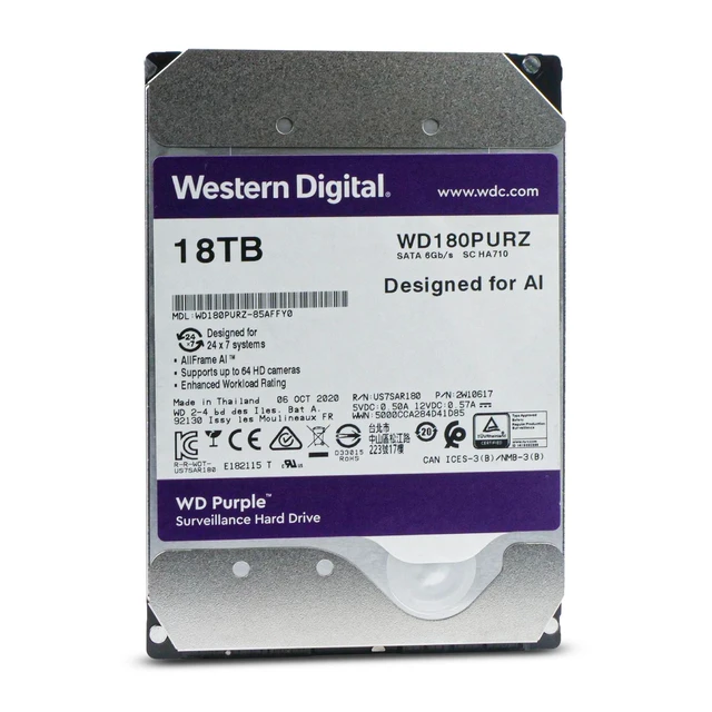 Alt view image 2 of 7 - WD Purple 18TB WD180PURZ 85AFFY0 7.2K RPM SATA 6Gb/s 512e 3.5" Surveillance HDD