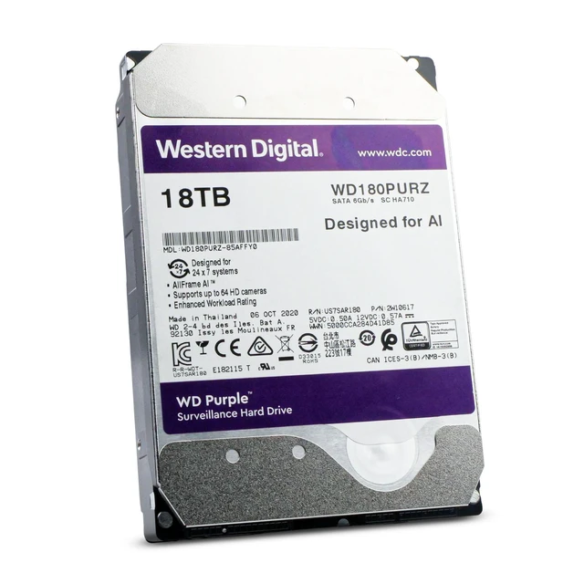Alt view image 4 of 7 - WD Purple 18TB WD180PURZ 85AFFY0 7.2K RPM SATA 6Gb/s 512e 3.5" Surveillance HDD