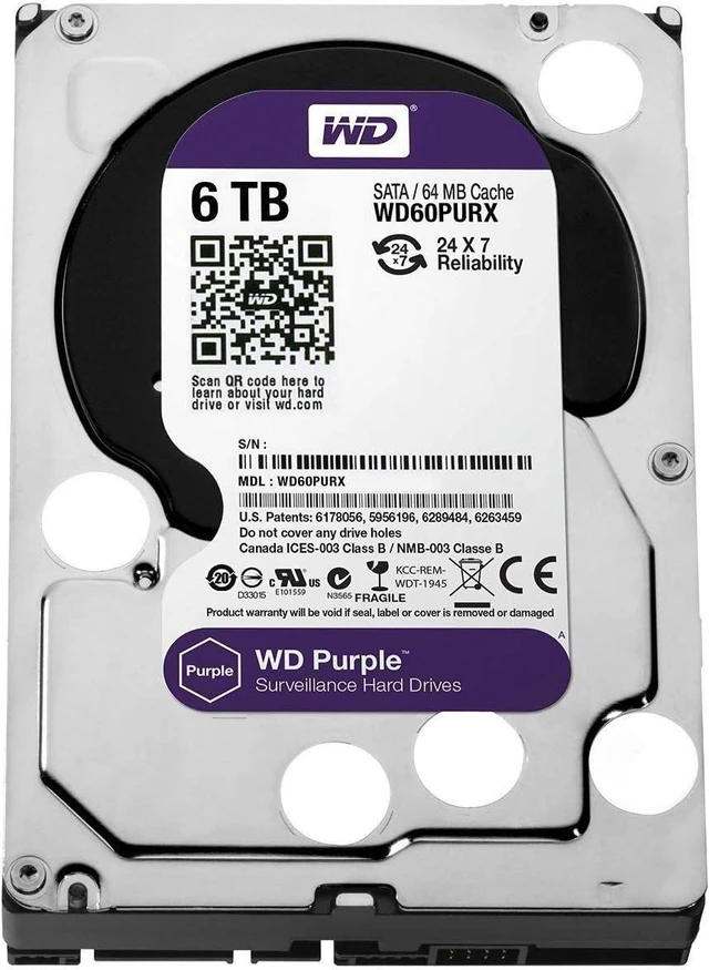 Main image of WesternDigital Purple 6TB Hard Drive 3.5' NVR Surveillance CCTV desktop WD60PURX