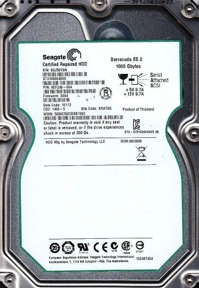 Main image of (NOT FOR HOME PC!) SEAGATE ST31000640SS 1TB BARRACUDA ES 2 7200 RPM SAS HARD DRIVE - CERTIFIED GN L