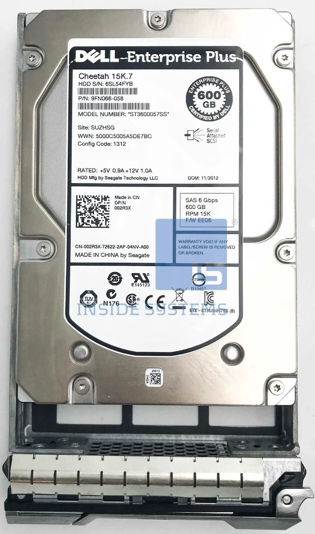 Main image of (NOT FOR HOME PC!) 02R3X 002R3X DELL EQL 600GB 15000RPM 6Gbps 3.5" SAS SERVER HDD Hard Drive
