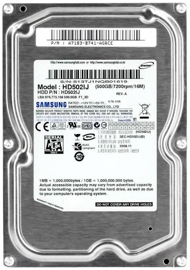 Main image of Samsung Spinpoint F1 500GB 7.2K 16MB SATA II 3.5'' HD502IJ