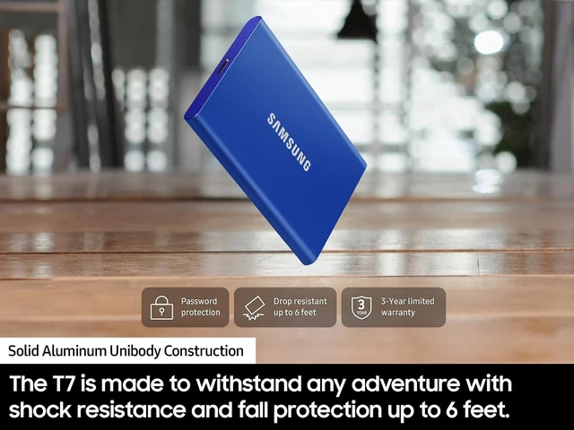 Alt view image 6 of 7 - SAMSUNG T7 1TB External Portable SSD, Up to 1,050MB/s, USB 3.2 Gen 2 (Blue)