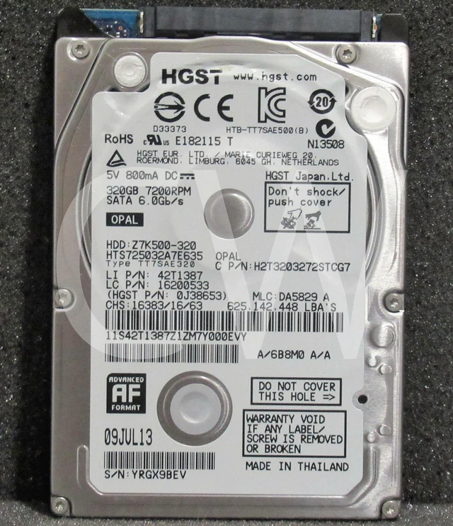 Main image of HTS725032A7E635 0J38653 HGST 320GB 7.2K RPM 6Gb/s 2.5" SATA LAPTOP Hard Drive